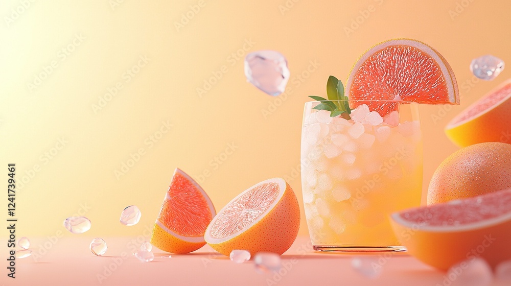 Poster grapefruit in a glass with sliced grapefruit