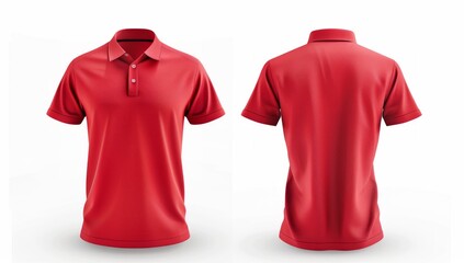 Red polo shirt template, front and back view isolated on white background. Mockup for design print presentation