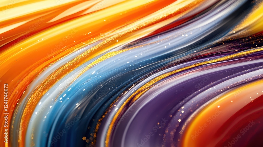 Sticker vibrant abstract waves of color with shimmering particles and light