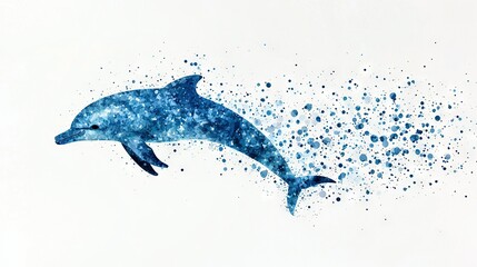 Fototapeta premium A watercolor depiction of a dolphin leaping from the sea with foam emerging from its snout