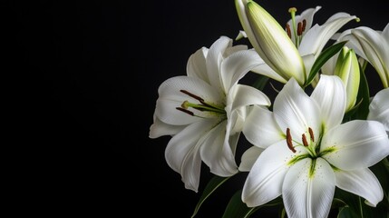 Obraz premium A bouquet of white flowers arranged on a table, suitable for decoration or photography prop