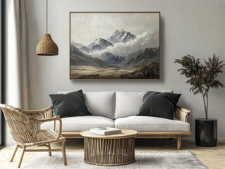 Bright living room with natural light and colorful painting
