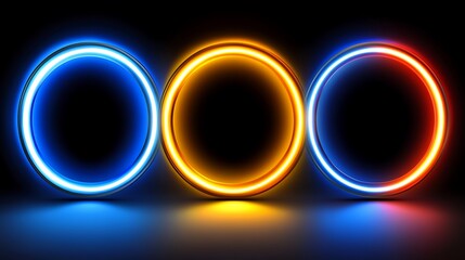 Naklejka premium Glowing neon rings, dark background, abstract