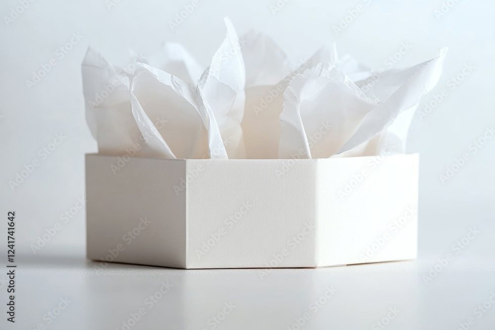 Poster a small white box with a tissue sitting on a table, perfect for various scenarios where a delicate o