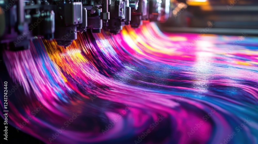 Aufkleber vibrant ink flowing from printing machine in abstract pattern
