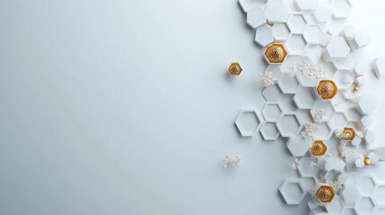 Creative Abstract Design Featuring Honeycomb Patterns and Floral Elements on a Light Background