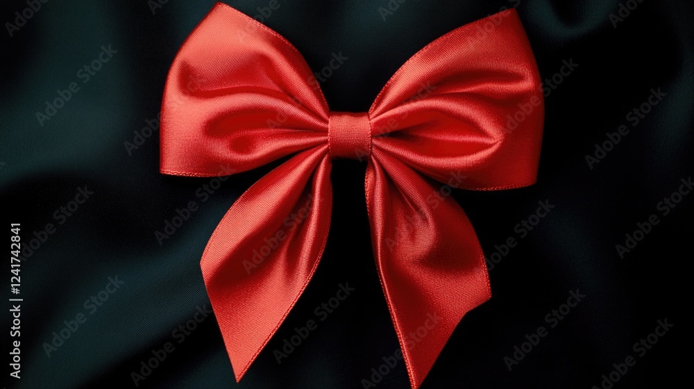 Poster a simple yet striking image of a red bow on a black background, perfect for adding a pop of color to