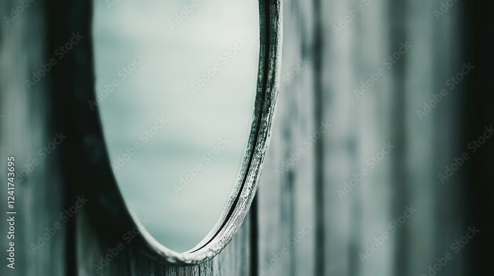 Poster a photo of a close-up wooden fence with a reflection in the middle of the frame and a blurred backgr