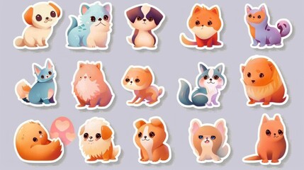 Adorable collection of cute pet stickers featuring various dog and cat breeds.