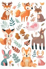 Naklejka premium Adorable woodland creatures enjoying autumn's embrace.