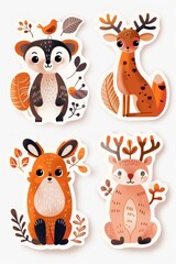 Fototapeta premium Adorable autumn woodland creatures in charming sticker designs.