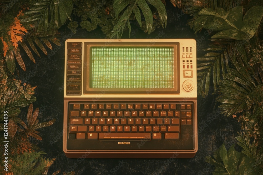 Poster Retro Task Manager Interface With Simple Buttons and Pixelated Text Against a Black Background With Green Highlights