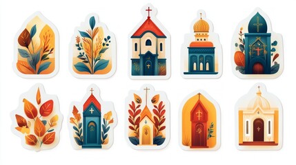 Obraz premium Autumnal Stickers of Various Houses of Worship