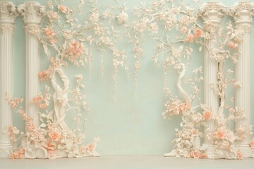 Richly Detailed Rococo Painting With Courtly Themes in Soft Pastel Tones Framed by Intricate Gilded Border