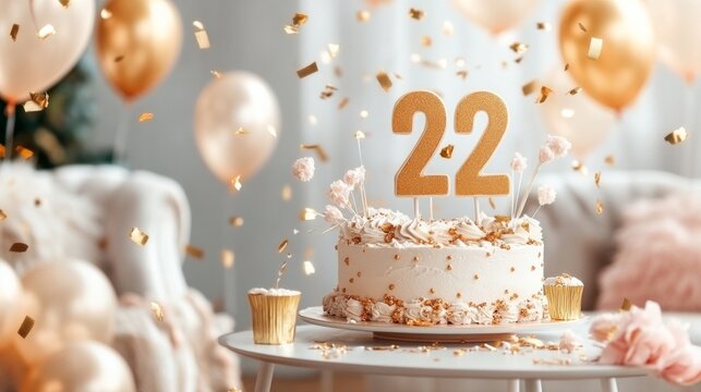 Celebrating 22 years with a gold and white cake!