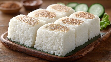 Golden Topped Rice Cubes A Culinary Delight