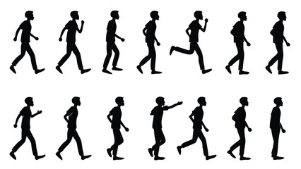 Adobe Illustrator Arbusiness man
Collection of Businessmen in Suits with Beards - Black and White Vector Illustration"
Set of Stick Figure Walking Silhouettes in Different Poses – Vector Arttwork