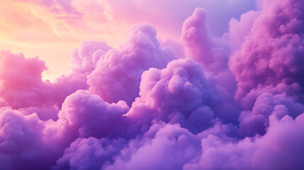 The sky is filled with fluffy purple clouds