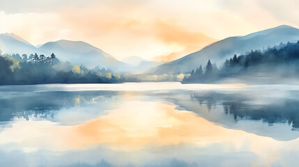 Fototapeta premium A serene landscape with a lake and mountains in the background