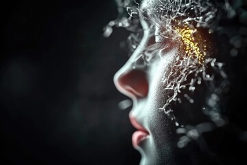 Obraz premium Futuristic portrait of female face with digital data overlay concept