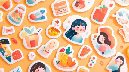Adorable stickers featuring cute girls, food, and drinks.