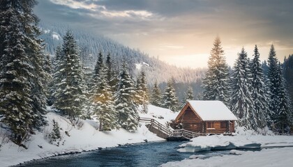 Winter christmas themed realistic picture landscape
