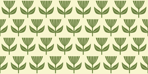 Vector minimalistic green floral pattern. 