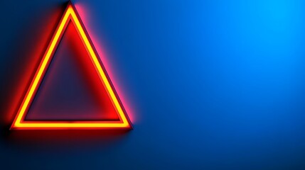 Glowing triangle, blue wall, abstract