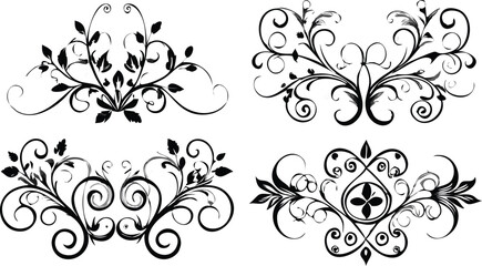 Adobe IllustraFloral Corner Decoration Elements - Black and White Vector Arttor Artwork