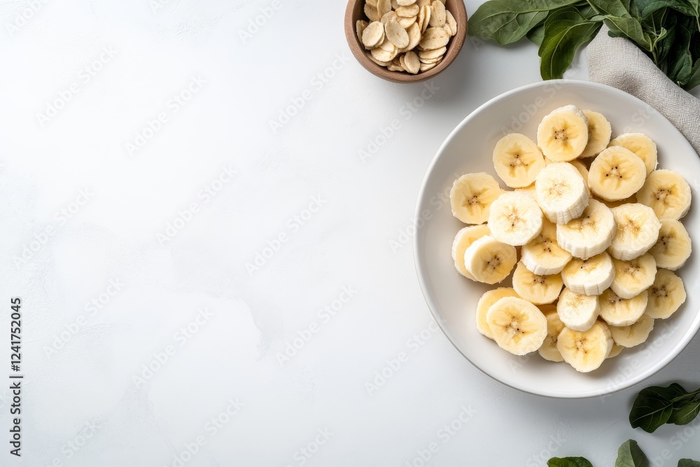 Leinwandbilder close-up of fresh banana slices arranged on a plate, highlighting texture and color, with a bright y