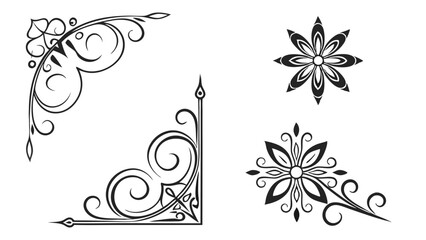 Adobe IllustraFloral Corner Decoration Elements - Black and White Vector Arttor Artwork