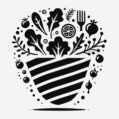 Gourmet Salad Silhouette in black on a white background