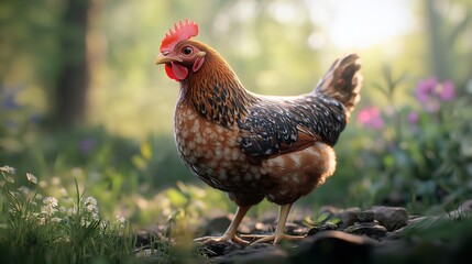 Beautiful Hen in a Sunny Meadow