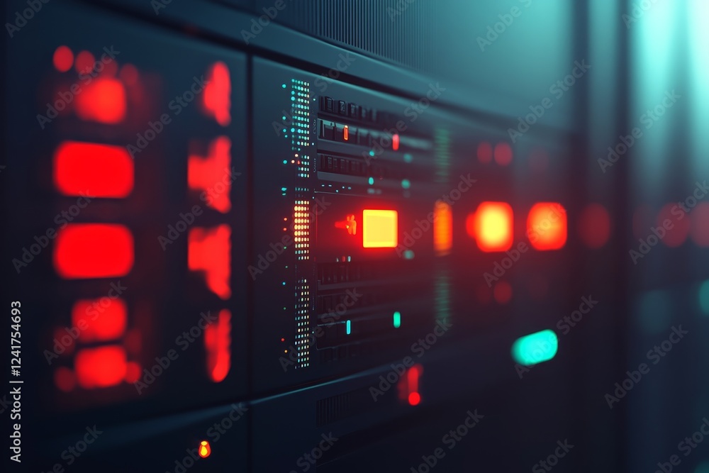 Aufkleber Detailed close-up captures vital components of a network time protocol server, showcasing its role in global internet timekeeping against a digital backdrop