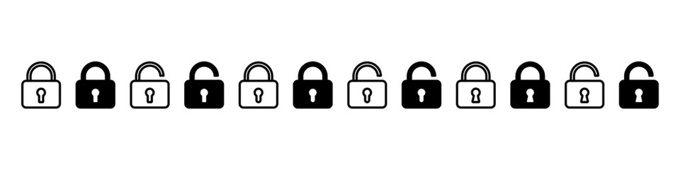 Lock icons set. Padlock symbol collection. Security symbol. Lock open and lock closed icon