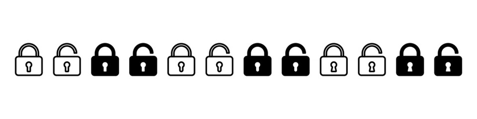 Lock icons set. Padlock symbol collection. Security symbol. Lock open and lock closed icon