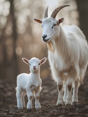 Newborn Goat Taking First Steps with Protective Mother