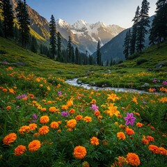 Fototapeta premium alpine meadow with flowers