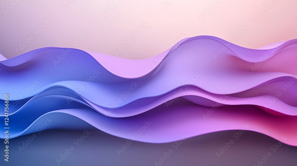 Poster Digital render showcases flowing blue and purple waves against a dark gradient background, creating an artistic and futuristic visual experience with ample copy space