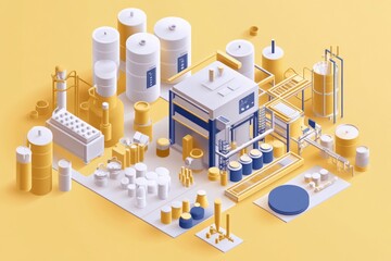 Obraz premium A Stunning Visual Representation of a Modern Industrial Production Facility, Showcasing Innovative Machinery and Automation in a Geometric Style.