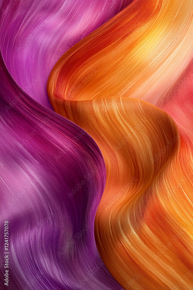 Poster abstract close-up of flowing waves in shades of purple, orange, and yellow, creating a vibrant and s