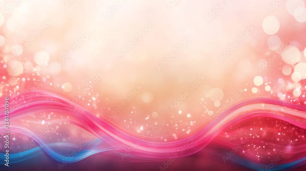 Fototapete neon wave lines flow dynamically across the canvas, intertwined with bright bokeh lights in magenta 