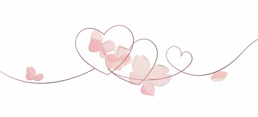 one-line drawing of two hearts intertwined