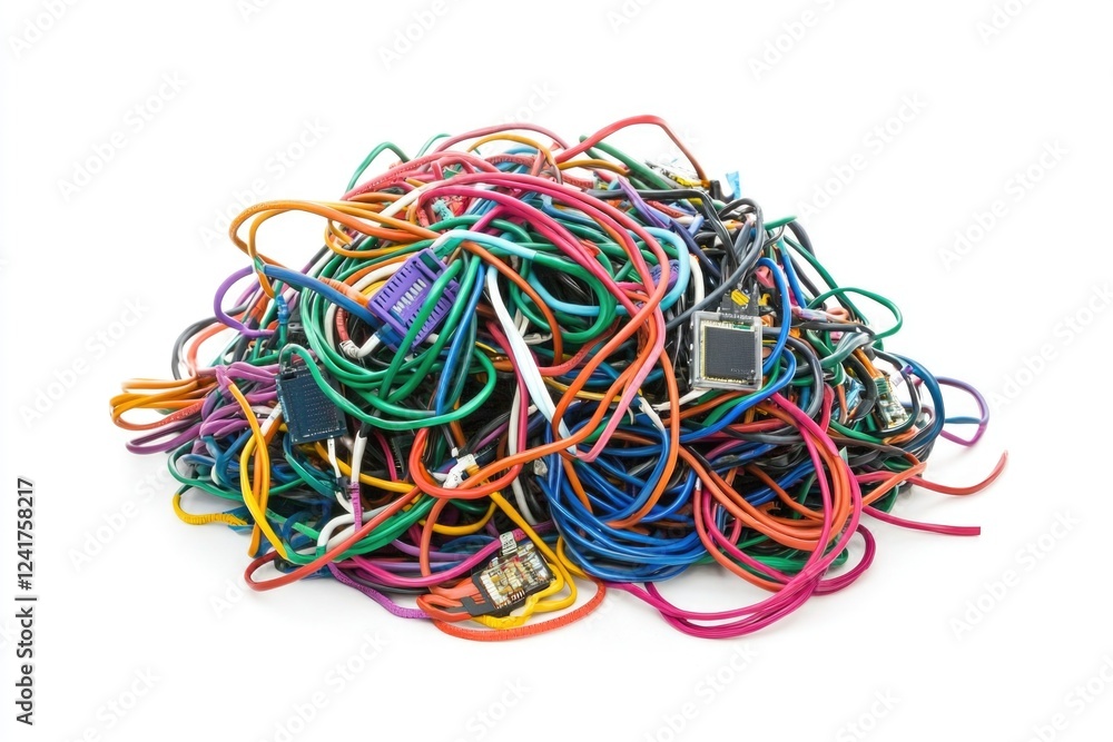 Poster a collection of colorful wires arranged neatly on a white background, suitable for use in electronic