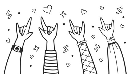 Stylized Hand Gesture Illustrations - Colorful Hand Signs in Different Poses
