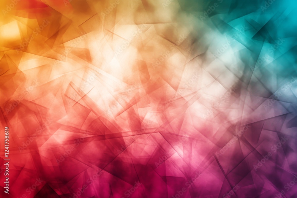 Poster Vibrant geometric shapes and intersecting lines create a striking abstract pattern, flowing smoothly in bright colors with space for additional text on the right