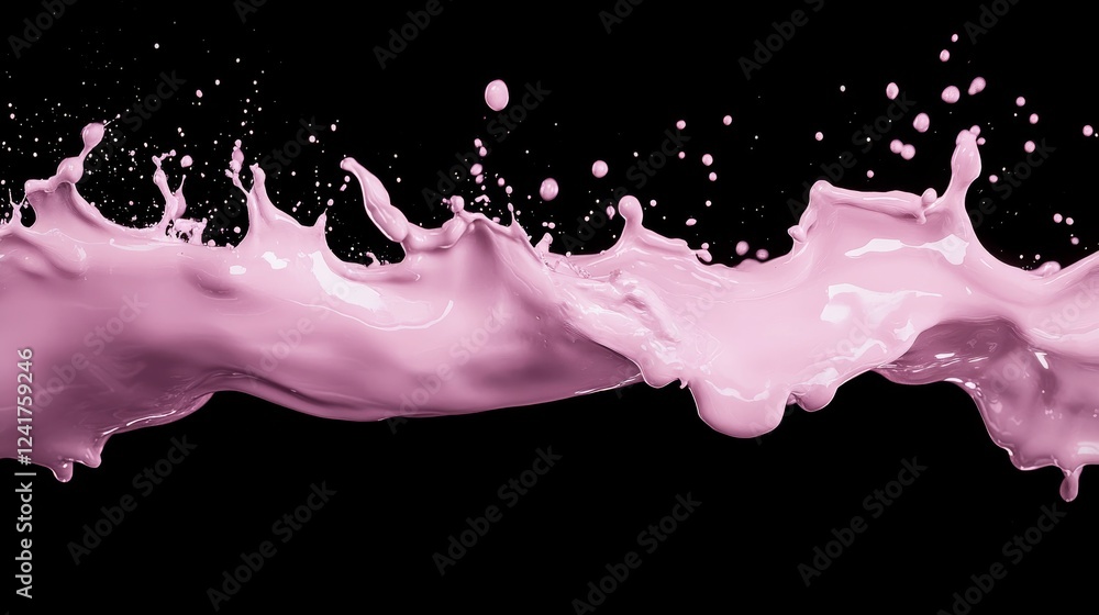 Poster neon paint splashes collide mid-air, suspended in dynamic motion against a stark black background, s