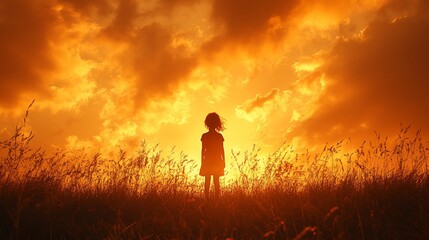 Fototapeta premium Girl sunset field hope dreams outdoor nature