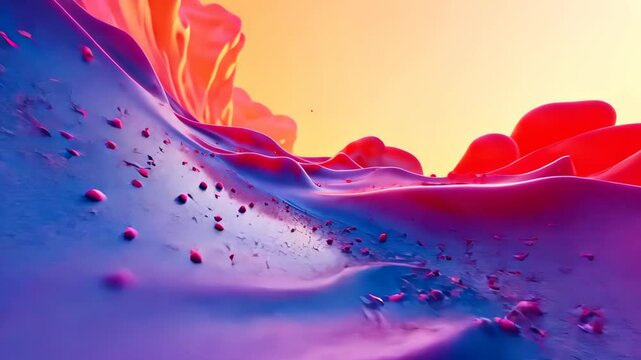 Enigmatic Video Of Abstract Landscape With Shadowy Contours And Vivid Patterns, Evoking A Sense Of Intrigue And Mystery. Purple colors