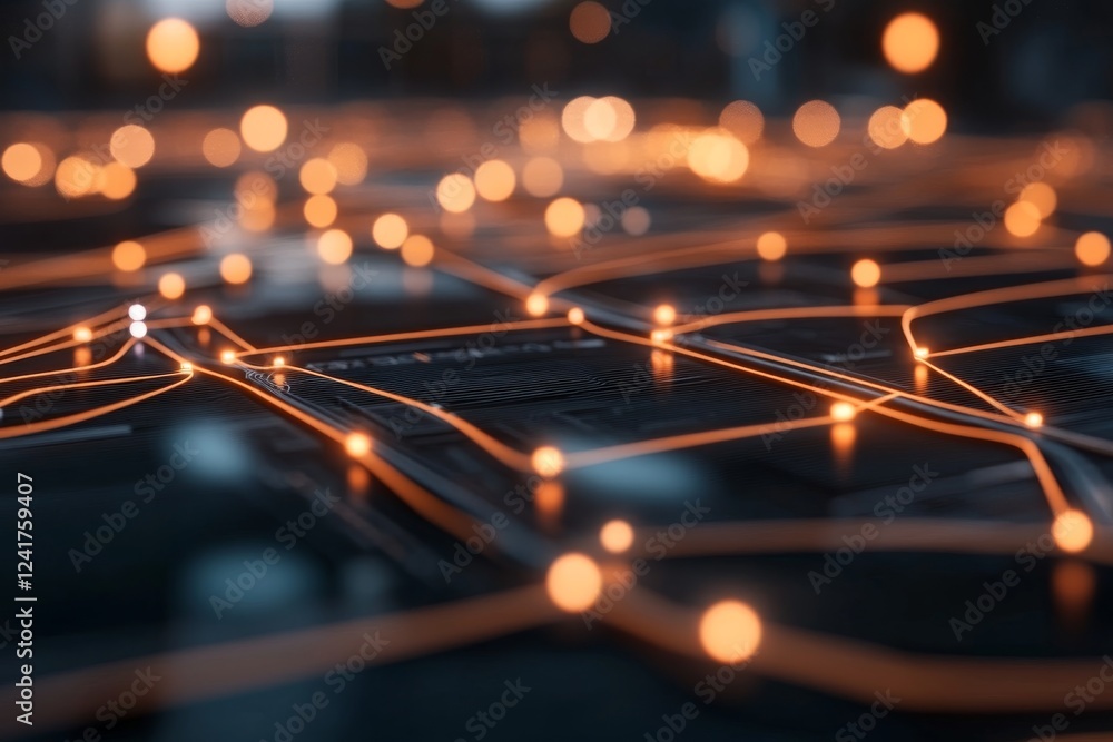 Poster A vibrant composite artwork demonstrates cybersecurity with interlocking data streams, glowing alerts, and protective shields ensuring a secure digital environment